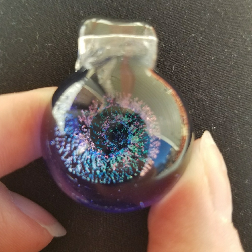 Hand-blown Dichrylic Glass Galaxy Pendant!